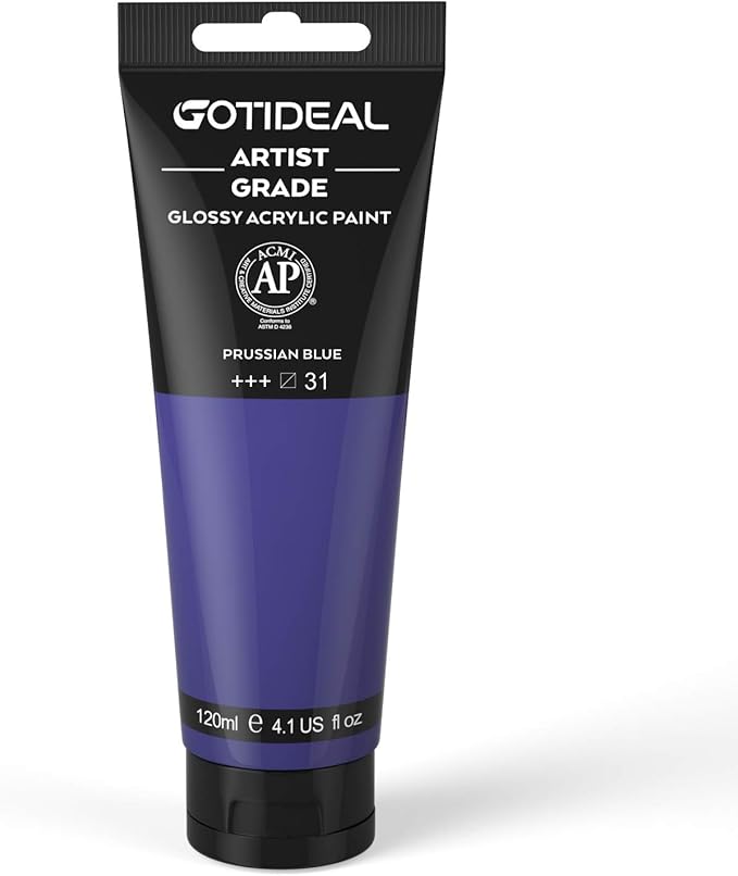 GOTIDEAL Acrylic Paint Prussian Blue Tubes(120ml, 4.1 oz) Non Toxic Non Fading,Rich Pigments for Painters, Adults & Kids, Ideal for Canvas Wood Clay Fabric Ceramic Craft Supplies (Prussian Blue)