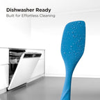 Kitchen Mama WaltzGrip Platinum Silicone Scraping Spatula: Heat Resistant, Seamless, Non Stick for Frying Pan Cookware, Safe, Flexible Bowl Scraper - Ideal for Mixing, Baking, Stirring (Blue)
