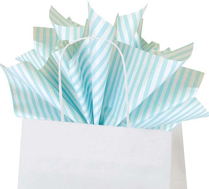 Flexicore Packaging Azure Pin Stripe Print Gift Wrap Tissue Paper Size: 15 Inch X 20 Inch | Count: 100 Sheets | Color: Azure Pin Stripe