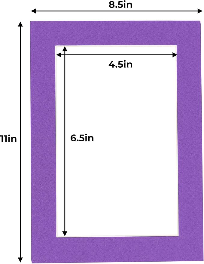 5x7 Mat for 8.5x11 Frame - Precut Mat Board Acid-Free Purple 5x7 Photo Matte Made to Fit a 8.5x11 Picture Frame, Premium Matboard for Family Photos, Show Kits, Art, Picture Framing, Pack of 25 Mats