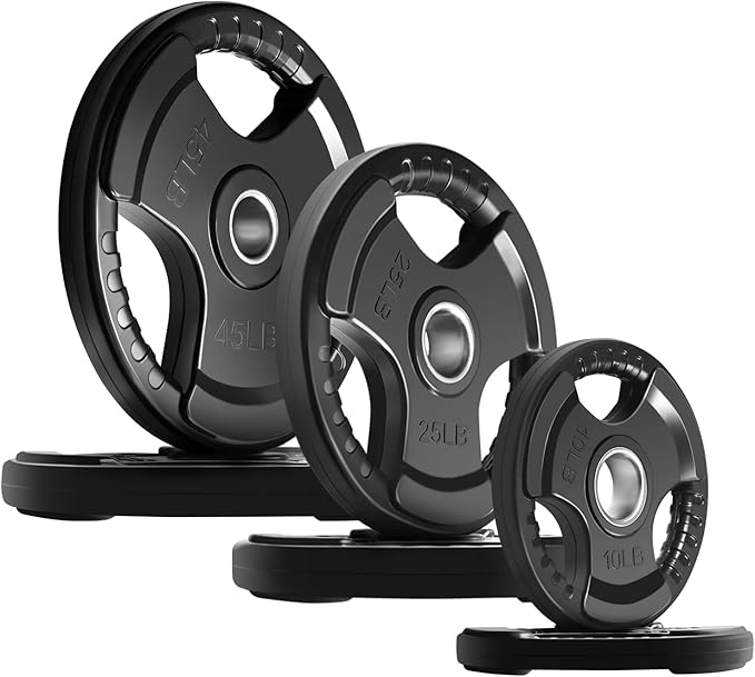 RitFit Olympic Rubber Grip Plates for Barbell, 2-Inch Weight Plates for Weightlifting and Strength Training in Home & Gym, Single, Pair and Sets(2.5/5/10/25/35/45 LB)