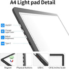 TOHETO A4 Light Board with Bag for Diamond Painting, Super Bright Magnetic Light Pad with Side Buttons, Lightbox for Tracing and Drawing, Corded Light Table for Sketching, Weeding Vinyl (Black)