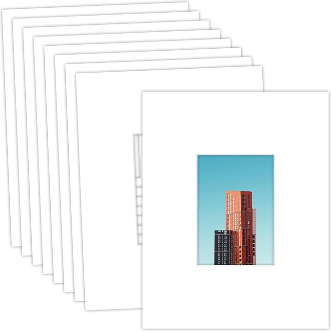 MBC Mat Board Center, 10 Pack 11x14 for 5x7 White Picture Mats Frame Mattes, Bevel Cut, Acid Free, 4-ply Thickness