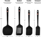DI ORO Silicone Turner Spatula Set - Kitchen Spatulas for Nonstick Cookware - Cooking Utensils for Flipping Eggs & Pancakes - 600°F Heat-Resistant BPA Free Turners - Dishwasher Safe (4pc, Black)