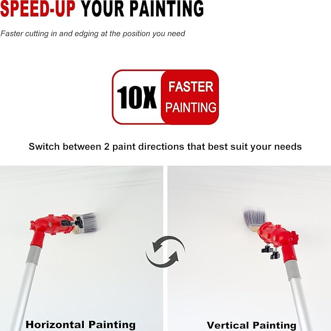 Multi Angle Paint Brush Extender V2, Long Handle Paint Brush, Extension Pole Attachments for Paint Roller, Paint Edger Tool for High Ceilings, Corner Painting Tools for Paint Extension Pole (Red)