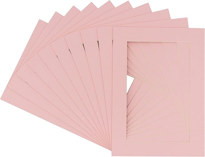 5.5x8.5 Mat for 8.5x11 Frame - Precut Mat Board Acid-Free Show Kit with Backing Board, and Clear Bags Soft Pink 5.5x8.5 Photo Matte For a 8.5x11 Picture Frame Matboard for Framing, Pack of 25 Mats