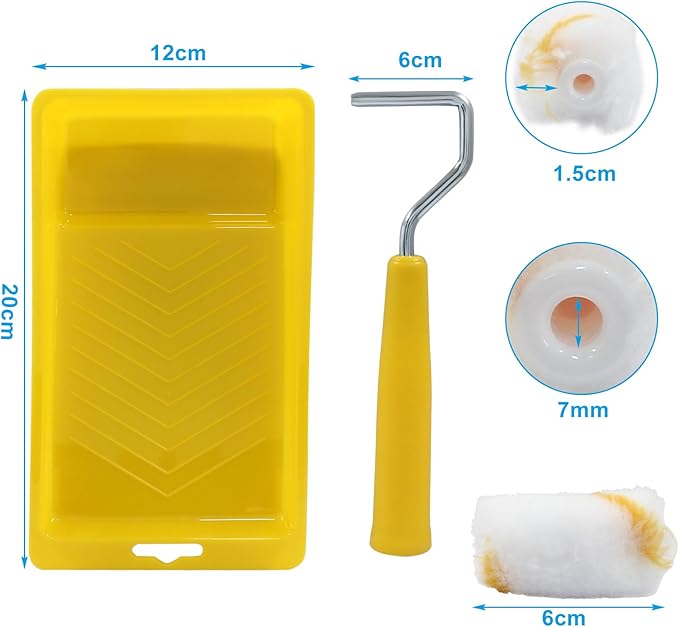 Litoexpe 2 Inch Paint Roller, Mini Paint Roller Kit (Including 6 Ultra-fine Fiber Roller Covers, 1 Paint Tray, and 1 Roller Frame), Touch Up Small Paint Roller for Painting Wall, Door (Yellow)