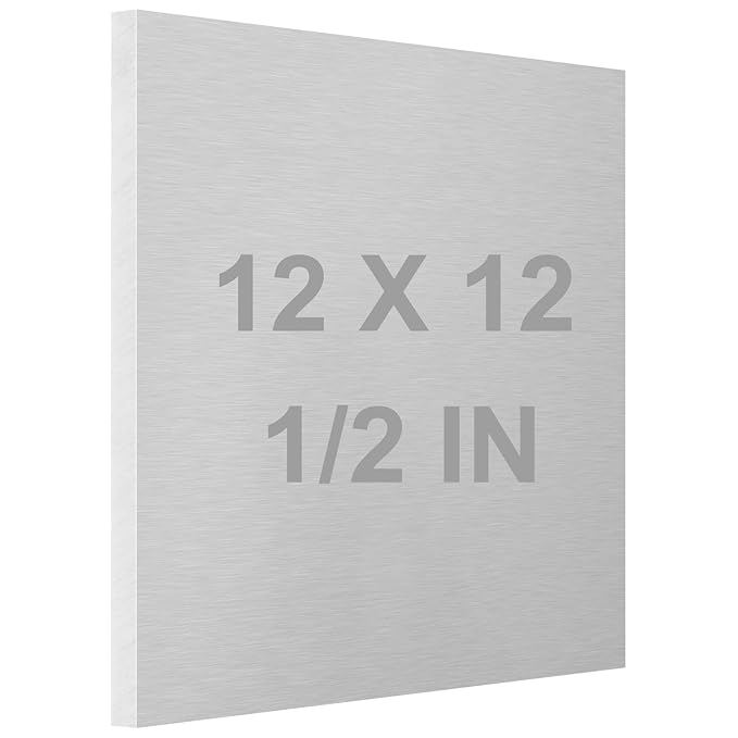 6061 T651 Aluminum Sheet Metal 12 x 12 x 1/2Inch (12.7MM) Flat Plain Thickened Aluminum Plate Covered with Protective Film, Heat Treatable Rectangle 0.50" Thick Aluminum Metal Plate for Industrial