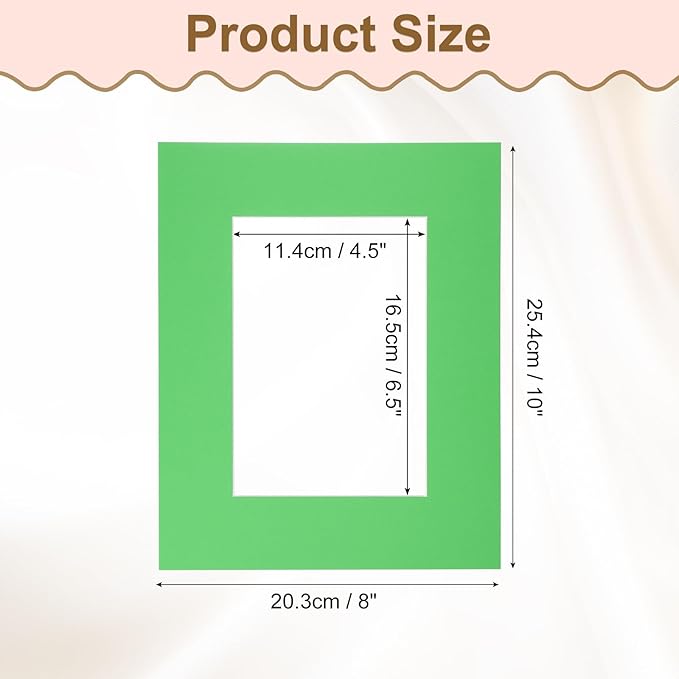 Picture Mats, 8 x 10 for 5 x 7 Pictures Acid Free White Core Bevel Cut Frame Mattes for Display Art Measuring, Green