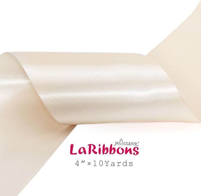 LaRibbons Nude Satin Ribbon 4 Inch 10 Yards Double Faced Luxury Nude Silk Ribbon for Gift Wrapping Flower Bouquets Bow Christmas Wedding Party Decoration