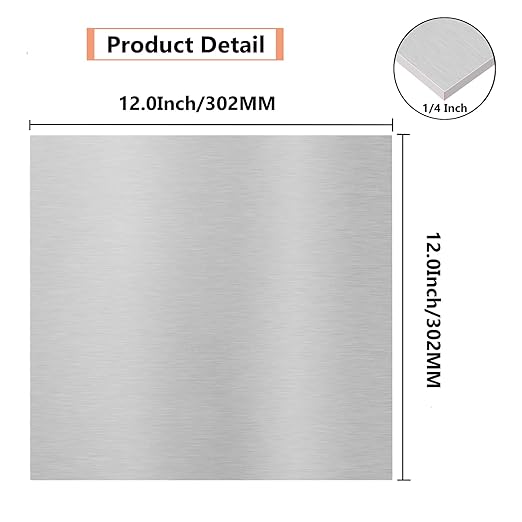 6061 T651 Aluminum Sheet Metal 12 x 12 x 1/4 (0.25”) Inch, Flat 6MM Aluminum Metal Plate for Crafting, Industrial, Double-Side Protective Film