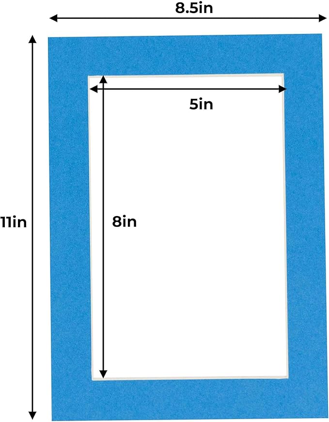 5.5x8.5 Mat for 8.5x11 Frame - Precut Mat Board Acid-Free Bay Blue 5.5x8.5 Photo Matte for a 8.5x11 Picture Frame, Premium Matboard for Family Photos, Show Kits, Art, Picture Framing, Pack of 1 Mat