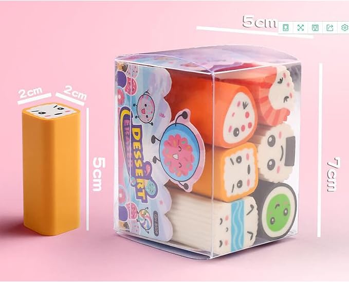 Food Erasers 12 Pack Sushi Desserts Desk Pet Erasers for Kids Cute Fun School Supplies Prize Gifts Party Favors