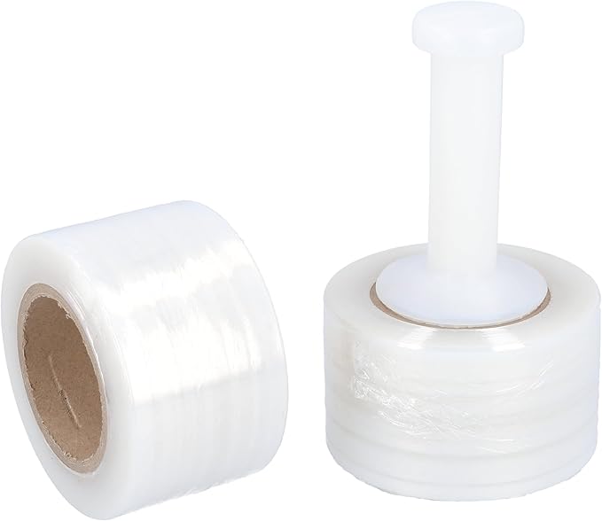 PSBM Mini Stretch Wrap with Handle, 18 Pack, 3 Inch x 1000 Feet, 80 Gauge, Clear, Small Plastic Cling Film for Pallets Moving Storing