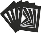 Golden State Art, 11x14 Double Mats for 8x10 - for Photos, Pictures, Frames - Acid-Free, 5 Pack, Black Over Silver