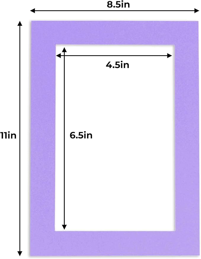 5x7 Mat for 8.5x11 Frame - Precut Mat Board Acid-Free Light Purple 5x7 Photo Matte For a 8.5x11 Picture Frame, Premium Matboard for Family Photos, Show Kits, Art, Picture Framing, Pack of 25 Mats