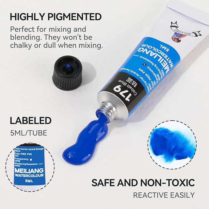 MeiLiang Watercolor Paint Set 36 Vibrant Colors 5ml / 0.17 Fl Oz Tubes, Watercolor Tubes with Great Value, Water Color Paints Art Supplies for Adults, Artists & Beginners