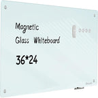 Magnetic Glass Whiteboard - Glass Dry Erase Board 36"x24" Large Frameless Glass Board for Walls Office School and Home