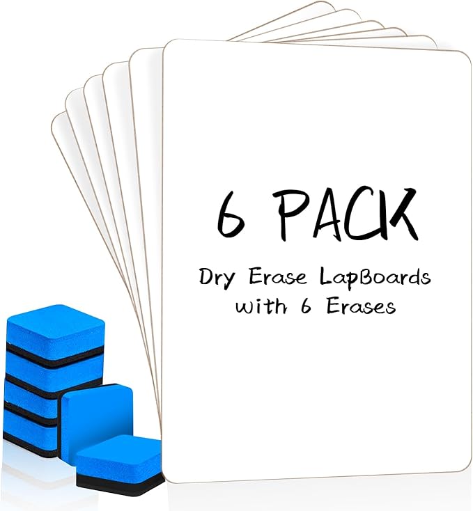 Dry Erase LapBoards, PANDRI 6 Pack Double Sided 12.5 x 9 Inch Whiteboards with 6 Erasers, Dry Erase Boards for Office Students Classroom Teacher Supplies