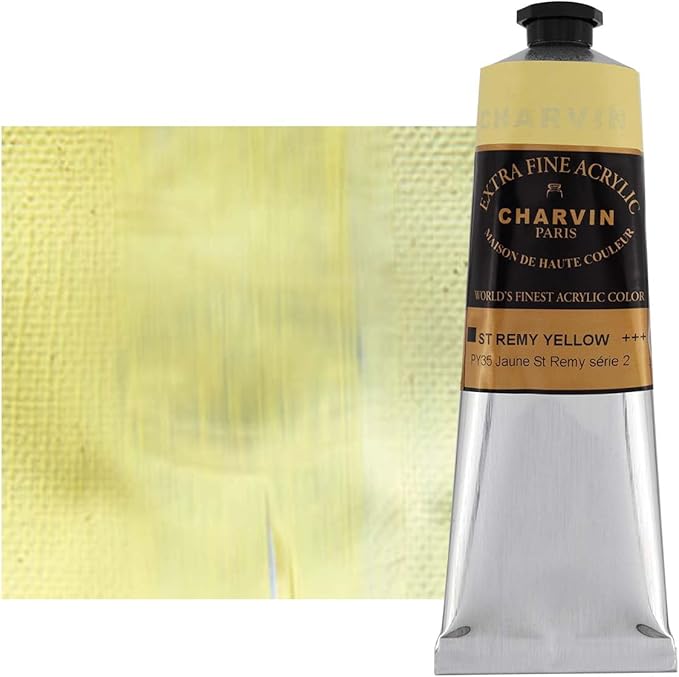 Charvin Extra Fine Professional Acrylic Paint - Saint Remy Yellow, 150ml Tube, Triple-Milled, Lightfast Pigments, Open Stock Artist Acrylic Paints in Nature-Inspired Hues