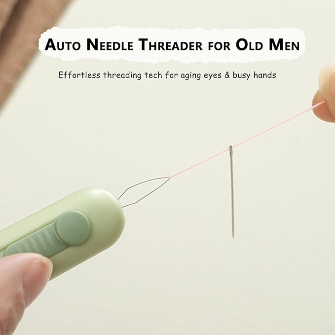 3-in-1 Automatic Needle Threader with 2 Hand Sewn Needles,Needle Threaders for Hand Sewing/Denim/Silk/Embroidery,Professional Tool for Quilting & Clothing Repair (White)