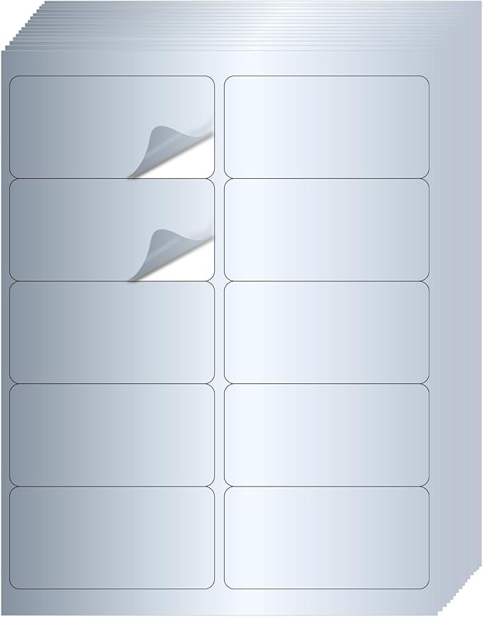 STARLIBOO Shipping Labels Stickers, 2"×4" Printable Silver Mailing Labels for Laser/Inkjet Printing- Matte Silver, Permanent Adhesive Sticker