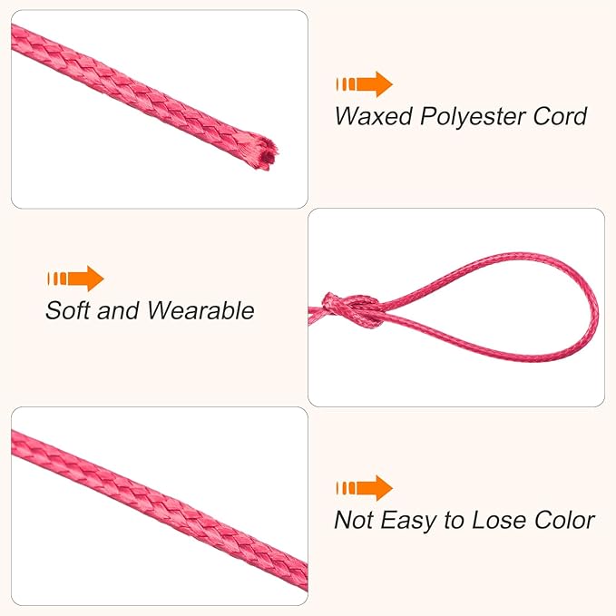MECCANIXITY Waxed Cord 2mm Waxed Polyester Cord 11 Yard Wax String for Bracelet Making,Necklaces, Beading,Jewelry Making and DIY Crafts(Rose Red)