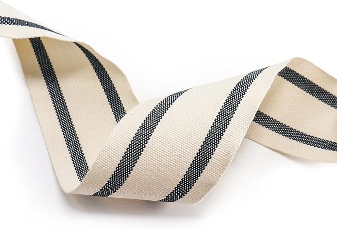 CT CRAFT LLC Ivory Cotton Black Stripes Ribbon 1.5" x 10 Yards for Home Décor Gift Present Wrapping DIY Crafts Birthday Wedding Bouquet Christmas