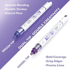 Guangna 12 Purple Dual Tip Acrylic Paint Markers, Brush Tip & Chisel Tip Acrylic Paint Pens for Rock, Wood, Glass, Paper, Coloring Book, Ceramic, Canvas, Water-Based Ink