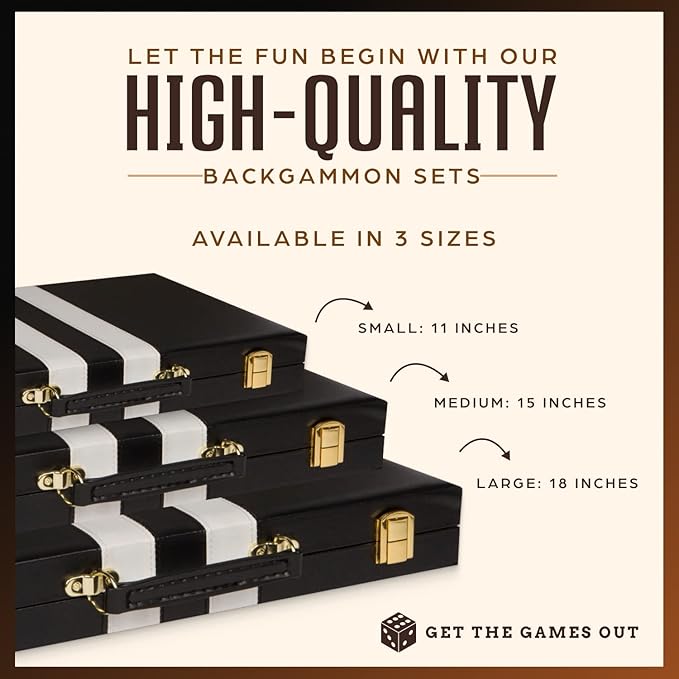 Get The Games Out Backgammon Set, Classic Board Game Case, 2 Players, Includes Strategy & Tip Guide, Perfect for Parties and Family Game Nights - Large, Black