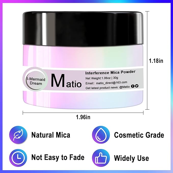 Matio Interference Mica Powder, 1.06oz/ 30g Emerald Cat Chrome Powder, Pearlescent Effect Color Shift Pigment for Epoxy Resin, Makeup Shimmer, Nail Polish,Soap Dye,Candle Making,Paint,Slime