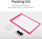 Light Box Drawing Pad, Tracing Board with Type-C Charge Cable and Brightness Adjustable for Artists, AnimationDrawing, Sketching, Animation, X-ray Viewing (A4-P-Pink-New)