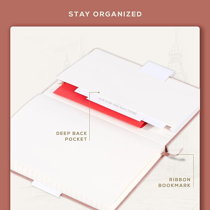 Beechmore Books A5 Sketch Book – 5.8"x8.3" Premium Vegan Leather Hardcover Sketchbook, 96 Thick 300gsm Perforated Ivory Pages, Ideal for Sketching, Watercolor & Mixed Media, Includes Back Pocket