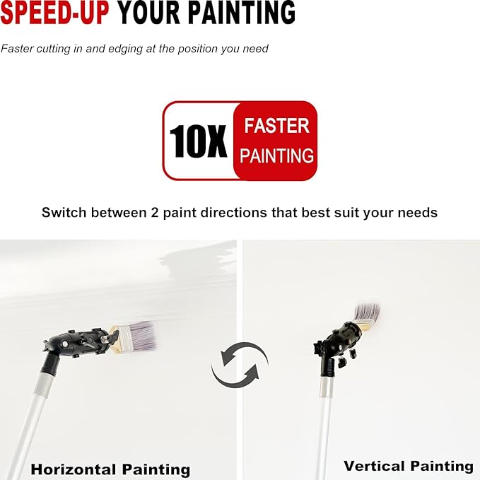 Multi Angle Paint Brush Extender V2, Long Handle Paint Brush, Extension Pole Attachments for Paint Roller, Paint Edger Tool for High Ceilings, Corner Painting Tool for Paint Extension Pole (Black)