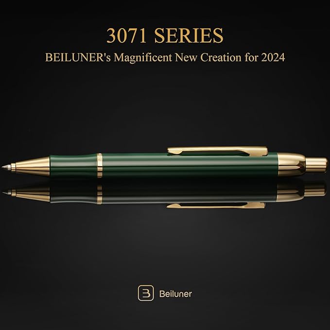 BEILUNER Luxury Gel Pen with 24K Gold Electroplating Finish, Green Piano Lacquer, Luxury Grade Craftsmanship, Best Gel Pen Gift Set for Men and Women