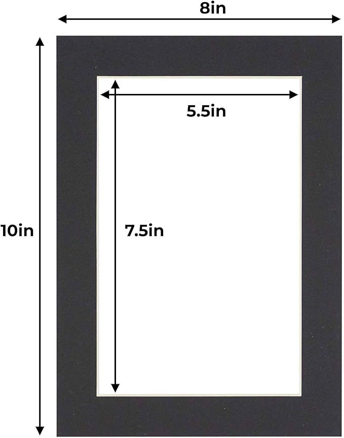 6x8 Mat for 8x10 Frame - Precut Mat Board Acid-Free Black 6x8 Photo Matte Made to Fit a 8x10 Picture Frame, Premium Matboard for Family Photos, Show Kits, Art, Picture Framing, Pack of 100 Mats