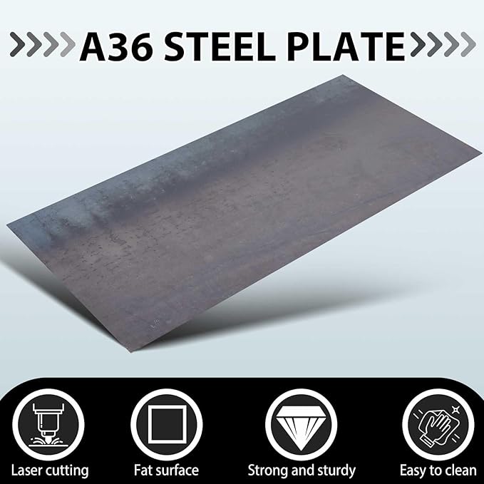 Hicarer 24 x 48 Inch A36 Carbon Steel Sheet 0.08" Thickness Length 14 Gauge Hot Rolled Steel Plate for Automotive Sheet Metal, Furniture or Industrial, Unpolished (Mill) Finish