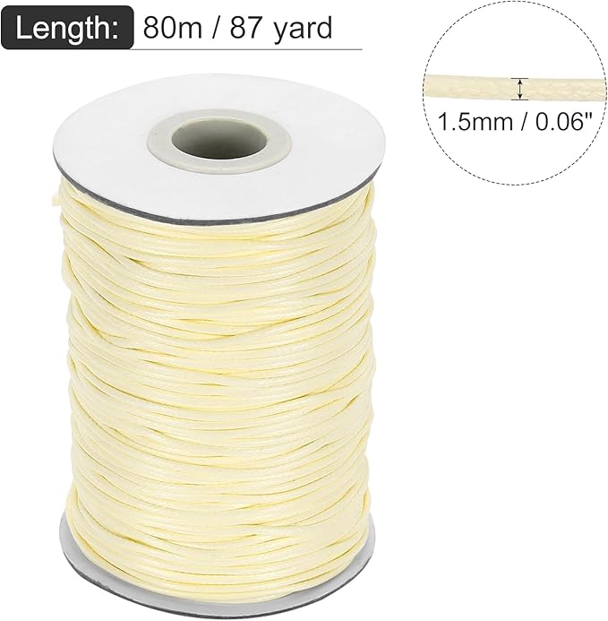 MECCANIXITY Waxed Cord 1.5mm Waxed Thread 87 Yard Wax String Leather Cord for Bracelet Making, Necklaces, Beading, Jewelry Making and DIY Crafts(Beige)