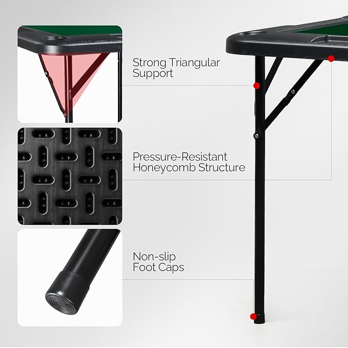 PEXMOR 39.5" Foldable Mahjong Table, Square 4 Player Card Game Table w/Cup Holders & Chip Grooves, Portable Folding Poker Domino Board Game Table for Blackjack, Texas Hold'em, Jigsaw Puzzles Game