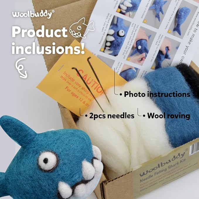 Woolbuddy Needle Felting Kit for Beginners Adults, Shark Sea Animal Project, Includes Tools, Supplies, and Instructions for Easy DIY Crafts