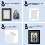 Mat Board Center, Double Mat - Acid Free, 8-ply Thickness, White Core - for Pictures, Photos, Framing (Black Over Gold, 8x10 for 5x7, Pack of 5)