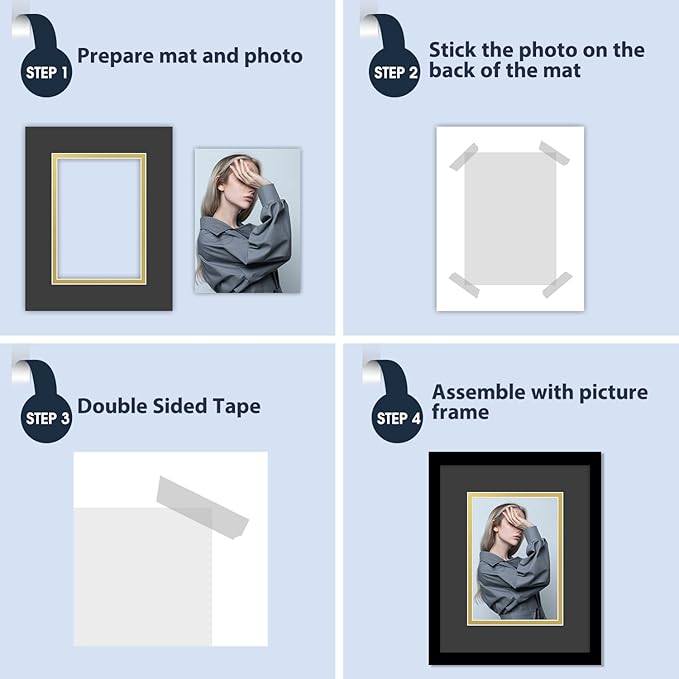 Mat Board Center, Double Mat - Acid Free, 8-ply Thickness, White Core - for Pictures, Photos, Framing (Black Over Gold, 8x10 for 5x7, Pack of 5)