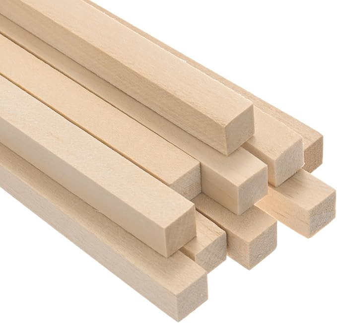 10-Pack Wood Square Dowel Rods, 25/64 x 10 Inch Unfinished Wooden Square Dowel Rod, Hardwood Square Dowel Sticks for Crafts/DIY Projects/Models Making [Wood Color]