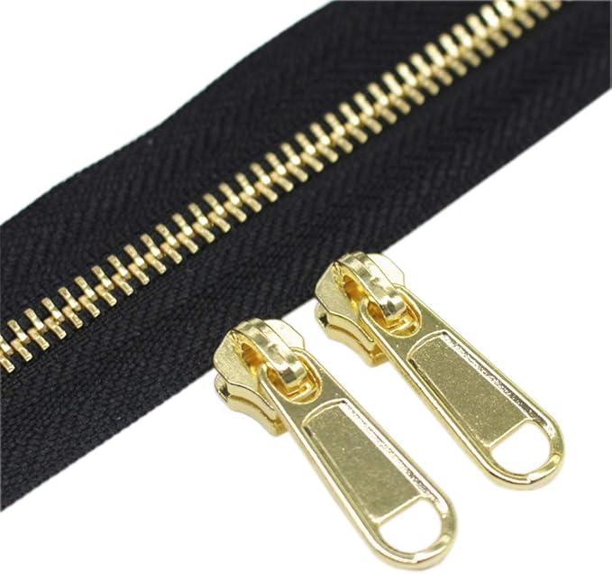 YaHoGa #5 Metal Zippers by The Yard Bulk 4 Yards + 10 pcs Sliders for Bags DIY Sewing Tailor Crafts (Gold Teeth)