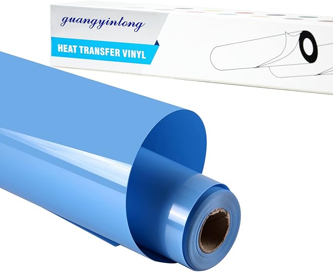 guangyintong Sky Blue Heat Transfer Vinyl HTV Rolls, 12" x 8ft Sky Blue Iron on Vinyl for T-Shirts Glossy Surface HTV Vinyl for All Cutter Machines Easy to Cut & Weed for Heat Vinyl Design