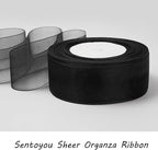 Black Ribbon for Gifts Wrapping, 1 inch 50Yard Sheer Organza Ribbon, Gift Wrap Chiffon Ribbons for Halloween, Fathers Day, Wedding, Party Decoration, Hair, Crafts, Flower Bouquet