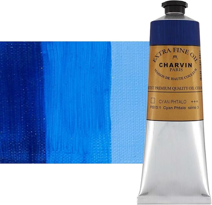 Charvin Extra Fine Oil Paint, Phthalo Cyan 150 ml - Triple-Milled, Rich Texture, Poppy Oil-Based, Light-Fast, Handmade, Archival Quality