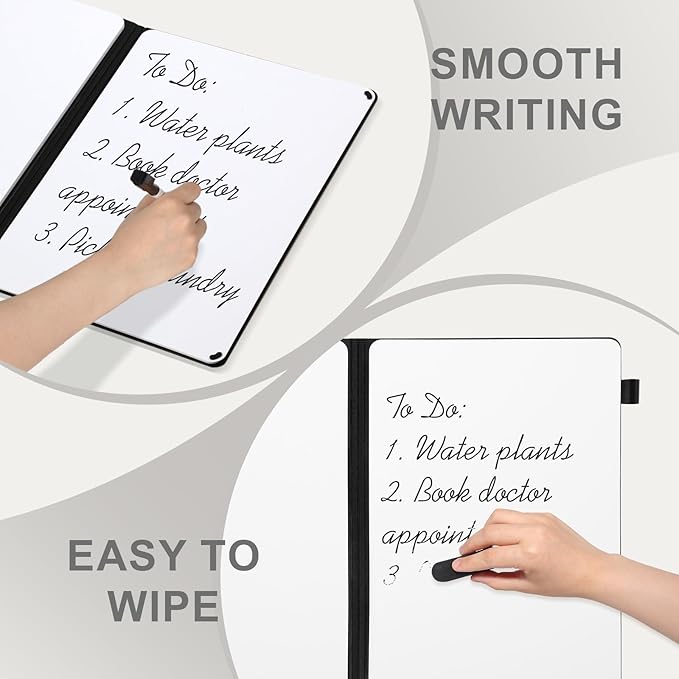 AGM Portable White Board Dry Erase Notebook, 12" x 9" Double Sided Folding Whiteboards with 3 Pens, Small Travel Dry Erase Board Skin-Friendly Material for Study, Meeting, Planning, Grey