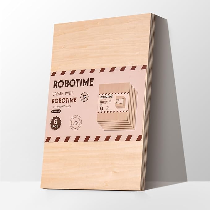 ROBOTIME 6-Pack Basswood Sheets 1/8" - 12 x 16 x 1/8 Inch - 3mm Plywood Sheets for Laser Cutting, Engraving & Wood Burning (Pyrography) - Thin Unfinished Wood Boards for Craft