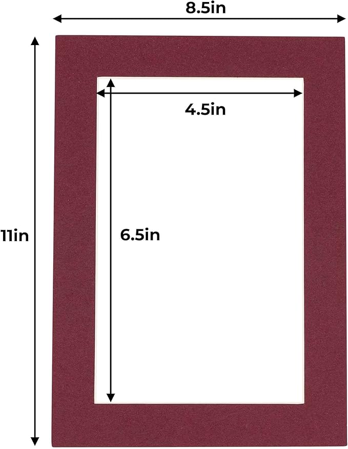 5x7 Mat for 8.5x11 Frame - Precut Mat Board Acid-Free Show Kit with Backing Board, and Clear Bags Maroon 5x7 Photo Matte Made to Fit a 8.5x11 Picture Frame Matboard for Framing, Pack of 10 Mats
